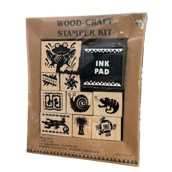 Wood-Craft Stamp Kit With Ink Pad & 9 Assorted Rubber Stampers - Picture 2 of 7